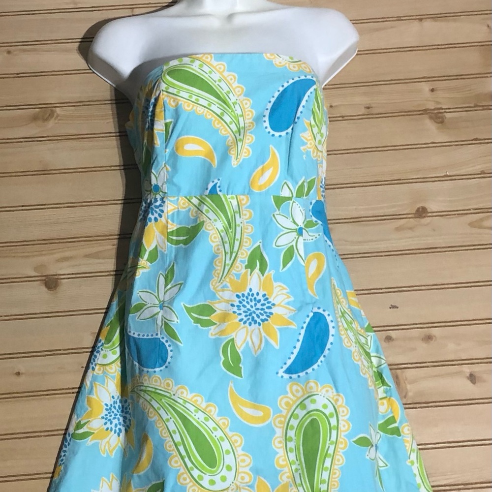 Lilly Pulitzer Blue Paisley Floral Strapless Tie Back Dress Women’s 4